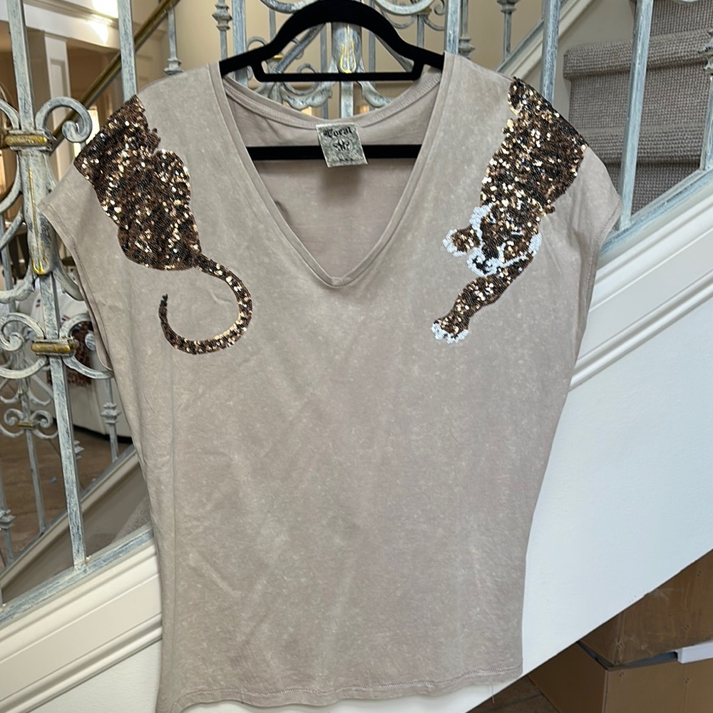 Vocal Cream Fitted Sequin T-Shirt